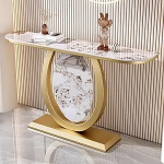 Konsolentische Flur-Konsolentisch mit Metallfu&szlig;, schmaler Sofatisch f&uuml;r den Eingangsbereich, Arbeitsplatte aus Felsplatte, Akzenttisch f&uuml;r Wohnzimmer, Flur, Eingangsbereich, Goldener Konsole