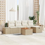 6-teiliges Garten-Sofa-Set mit Kissen Beige Poly Rattan Gartenlounge Model3359589