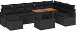 9-teiliges Garten Sofa Set mit Kissen Schwarz Poly Rattan Akazie, 2-Sitzer Garten Sofa mit Kissen Schwarz Poly Rattan Gartenlounge Model3349750