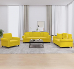 3-TLG. Sofagarnitur mit Kissen Gelb Samt Samt Sofagarnitur mit Hocker, Bequemes Wohnzimmer Set, Stabiles Gestell
