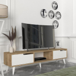 [en.casa] Kullila TV-kapp 160 x 35 x 40 cm TV-plaat 1 avatud sektsiooniga ja 2 uksega TV-kapp Tammefekt / valge