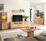 Kodum&ouml;&ouml;blikomplekt Elamu seinakapp massiivsest &otilde;litatud tammepuust 5 tk 1 Highboard 1 seinariiul 1 Lowboard 1 Sideboard 1 kohvilaud LED valgustusega