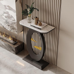 Schmaler Konsolentisch mit Stauraum, moderner Eingangstisch f&uuml;r das Wohnzimmer, stilvoller Sofa-/Flurtisch mit geometrischem Metallgestell (Schwarz, 50 cm/19,7 Zoll)