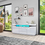 K&otilde;rge l&auml;ikega LED k&uuml;ljepaneel 2 ukse ja 3 sahtliga kaasaegne elutoa magamistoa m&ouml;&ouml;bel 160 x 72 x 35 cm (valge)