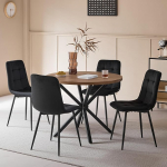 DEYARNA HOME S&ouml;&ouml;gitoa komplekt 5-osaline 100 cm &uuml;mmargune s&ouml;&ouml;gilaud ja 4 s&ouml;&ouml;gitooli (Hollandi fliis), laud ja 4 tooli k&ouml;&ouml;ki, elutuppa, r&otilde;dule, restorani, kontorisse (tumedat puiduv&auml;rvi + must)