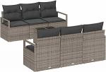 7-teiliges Garten-Sofa-Set mit Kissen Grau Poly-Rattan, 2-Sitzer Garten-Sofa mit Kissen Grau Poly-Rattan Gartenlounge Model3346269