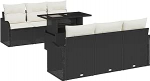 7-teiliges Garten Sofa Set mit Kissen Schwarz Poly Rattan, 2-Sitzer Garten Sofa mit Kissen Schwarz Poly Rattan Gartenlounge Model3348383