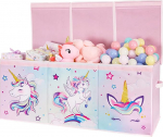 WERNNSAI Unicorn Toy Box - Large Storage Box with Lid Child Girl Toy Chest Foldable Robust Pink Toy Box 96 x 32 x 40 cm Wardrobe Children's Room Nursery Bedroom