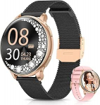 RUXINGX Naiste Smartwatch v&auml;ike &uuml;mmargune fitness-kell koos telefoni funktsiooniga 1,27-tolline HD puuteekraan 24h s&uuml;dame l&ouml;&ouml;gisageduse monitor SpO2 menstruatsioonits&uuml;kkel, une kalorid sammuloendur, iOS Android kingitus, must kuldne