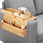 Sofa Tray Armrest Flexible Bamboo with Drink Holder and Compartments Couch Shelf Flexible Foldable Sofa Armrest Shelf for Armrest with Non-Slip Cork Pad Tray for Sofa with 41 x 34 cm