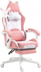 Dowinx Gaming Chair - Cute Cat Edition - Ergonomic Computer Chair with High Back and Lumbar Support, PU Leather, Footrest, Pink