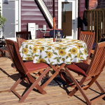 Qucover Round Tablecloth with Parasol Hole 150cm Outdoor Tablecloth with Zipper Water and Stain Resistant Tablecloth with Umbrella Hole for Outdoor Use, Sunflower