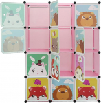 Supfine Expandable Children's Shelf, Children's Wardrobe, 12 Cubes, Shelf System with Doors & 2 Hangers, Storage Furniture, Bedroom Wardrobe for Clothes, Shoes, Toys (Pink)