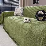 Nobildonna Chenille-Couchbezug f&uuml;r Sofabezug, waschbar, Haustier-Kratz-Couchbez&uuml;ge, Quaste, Sofa-Schonbezug f&uuml;r 3 Kissen, Couch, M&ouml;belschutzdecke f&uuml;r Wohnzimmer, Gelbgr&uuml;n, 180,3 x 340,4 cm