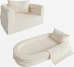 Wonder Space Eelnevalt kokkupandud laste vahtpolsterdussohv koos teki ja padjaga, v&auml;ikelapse 3-in-1 &uuml;mberehitatav diivan, kokkupandav lamamistool ja kokkupandav p&otilde;randavoodi poistele ja t&uuml;drukutele (elevandiluuv&auml;rvi).