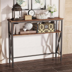 YMYNY konsoollaud, koridorilaud, k&uuml;ljelaud 2 riiuliga, reguleeritav k&otilde;rgus, tugev X-raam, 101 x 25 x 80,5 cm, reguleeritavad jalad, lihtne kokkupanek, koridori, elutuppa, rustikaalne pruun HST007H