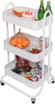 BAKAJI Metal Kitchen Trolley, 3 Shelves, Slim Industrial Style, 4 Rotating Wheels, Ideal for Kitchen, Bathroom, Living Room, Space Saving Design, Multipurpose, 46 x 40 x 84 cm (White)