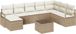 9-teiliges Garten Sofa Set mit Kissen Braunes Poly Rattan, 2-Sitzer Garten Sofa mit Kissen Beiges Poly Rattan Gartenlounge Model3346511