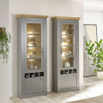 Lomadox elutoa vitriinkappide komplekt LED-valgustusega halli v&auml;rvi Artisan tammepuust m&otilde;&otilde;tmed S x K x S ca 157 x 201 x 37 cm