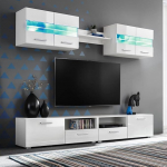 Mogou TV elutoa kapp LED tuledega, helevalge, 5 t&uuml;kki, kaasaegne elutoa m&ouml;&ouml;bel, elutoa m&ouml;&ouml;bel, TV kapp elutoas, elutoa m&ouml;&ouml;bel, kaasaegne elutuba