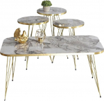 Kohvilaud 4-st marmorist valge k&uuml;ljelaua komplekt - elutoa laud diivanilaud metallraam riiul ruumi s&auml;&auml;stev kaasaegne pesitsuslaud