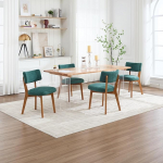 S&ouml;&ouml;gitoa toolid, komplekt 4, kaasaegsed s&ouml;&ouml;gitoa toolid sajandi keskpaiga stiilis, t&auml;ispuidust jalad, kangast polsterdatud istmed k&ouml;&ouml;ki, s&ouml;&ouml;gituppa, kandev&otilde;ime 130 kg (roheline)