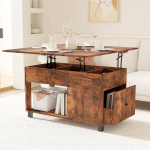 Kohvilaud, reguleeritava k&otilde;rgusega, pikendatav kohvilaud t&otilde;stukiga ja sahtlitega, varjatud hoiuruum, diivanilaud, k&uuml;ljelaud elutuppa (01 pruun)