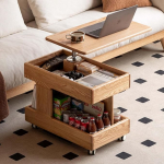 YESWOOD t&auml;ispuidust k&uuml;ljelaud ratastega, mobiilne kohvilaud koos hoiuruumiga, reguleeritava k&otilde;rgusega kohvilaud elutuppa, magamistuppa ja s&ouml;&ouml;gituppa - ei vaja kokkupanekut (tamm)