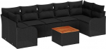 8-teiliges Garten Sofa Set mit Kissen Schwarz Poly Rattan Akazie, 2-Sitzer Garten Sofa mit Kissen Schwarz Poly Rattan Gartenlounge Model3347422