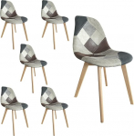 Patchwork polsterdatud s&ouml;&ouml;gitoolid puidust jalgadega komplekt 2, 4, 6 (pruun, 6)