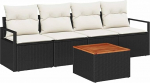 5-teiliges Garten-Sofa-Set mit Kissen Schwarz Poly-Rattan Akazie, 2-Sitzer Garten-Sofa mit Stauraum und Kissen Schwarz Poly-Rattan Gartenlounge Model3356304