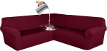 Samt Plaid L-f&ouml;rmigen Diivan Abdeckung 3-Teiliges Set Stretch Elastische M&ouml;bel Schutz(Burgundy)