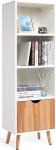 Meerveil Bookcase Bookcase with 1 Drawer and 3 Open Spaces Wooden Nordic Style for Living Room Bedroom Study 40 x 30 x 129 cm White and Oak