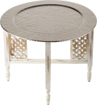 Hania Maroko &uuml;mmargune kohvilaud l&auml;bim&otilde;&otilde;duga 60 cm &Uuml;mmargune idamaine elutoa laud kokkupandava Vintage puidust raamiga, valge kandik See kokkupandav laud on valmistatud metallist h&otilde;bedases toonis.