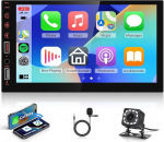 Rimoody Car Radio 2 Din Wireless Carplay Android Auto 7-tolline IPS puuteekraaniga 2 DIN autoraadio koos Mirror Link FM/USB/EQ/AUX/TF Bluetooth roolijuhtimispuldiga Tagurduskaamera mikrofoniga