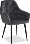 Homestyle4u 2221 Velvet Living Room Chair Dining Room Upholstered Chair with Armrests Grey Black