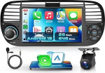 Autoraadio 2G + 64G Android 15 Fiat 500 2007-2015, 7-tolline IPS HD 2.5D puuteekraaniga autoraadio traadita Carplay Android auto GPS Wi-Fi USB Bluetooth FM RDS raadio tagurduskaameraga
