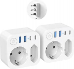 Reisimisadapter Itaalia Saksamaa pistikupesa t&uuml;&uuml;p L 4 USB (2 t&uuml;&uuml;p C) reisimisadapter koos l&uuml;litiga Uruguay, T&scaron;iili, Maldiivid (EL-IT) Pack of 2