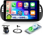 4G 128G VECHTEL 9-tolline Bluetooth autoraadio Fiat 500 2007-2015 Carplay Android auto, Android 15, DSP EQ, WiFi GPS, Mirror Link, RDS/FM raadio 2 DIN koos AHD tagurduskaameraga