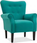Belleze Modern Linen Chair Roller Arm with Wooden Legs Mallard Teal