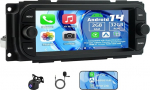 Slakerbe Android 14 autoraadio koos Carplay Android autoga, mis &uuml;hildub Grand Cherokee Wrangler Liberty Chrysler Grand Voyager 300M PT Cruiser RAM 1500 2500, 2G+32G 6.86-tolline autostereo koos WiFi FM-iga