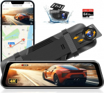Vtopek 4K Dash Cam WiFi Dash Cam auto eesmine tagumine 10-tolline peegel Dash Cam veekindla tagurduskaameraga 64G SD-kaardi tagurduskaamera peegel WDR-kaamera &ouml;ise n&auml;gemisega parkimise j&auml;lgimine G-Sesnor