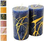 Kuldse mustriga advendik&uuml;&uuml;nlad - 2 tk - Rustiline pind - K&uuml;&uuml;nlad / k&uuml;&uuml;nlad - j&otilde;ulud / j&otilde;ulup&auml;rg / advendip&auml;rg (kesk&ouml;&ouml; sinine, k&otilde;rgus: 11 cm / l&auml;bim&otilde;&otilde;t 6 cm - 2 tk).