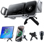 Olycism mobiiltelefoni hoidja auto Galaxy Z Fold/Flip laadimisfunktsiooniga 15 W Dual Coils QC 3.0 Kiirlaadimine Z Fold/Flip 6 Can Automatic Rotating Car Mount Wireless Car Chargers Silver