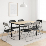 Dmora - Set of 6 Marbella Folding Chairs Space Saving Chair Guest Chair Meeting Seat Faux Leather 43 x 47 x 80 cm Black