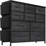 GarveeMore Chest of Drawers Metal Frame Chest of Drawers with 10 Drawers Fabric Storage Furniture with Wooden Top 30 x 99 x 89 cm Chest of Drawers for Bedroom Living Room Hallway Black