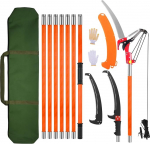 Teleskoopvarrega 8 m: K&auml;sitsi reguleeritav k&otilde;rgus 2-8 m | 7 teleskoopvarrega | 2 saetera | kandekott Teleskoopsaag palmipuude ja p&otilde;&otilde;saste l&otilde;ikamiseks (oranž)