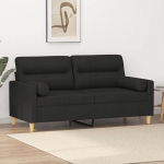 LAPOOH 3200825 2-Seater Sofa with Decorative Cushions Black 140 cm Fabric, Sofas & Couches, Sofa Living Room, Sofa for Teenager's Room, Relaxing Sofa, Sofa for Bedroom, Upholstered Sofa