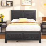 VECELO Bed Frame 90 x 200 cm, Metal Bed with Thick Wooden Headboard and Slatted Frame, Modern Guest Bed, Youth Bed with Storage Space Under the Bed, Perfect for Bedroom, Black