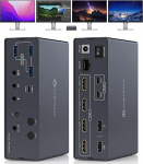 Displaylink USB C KVM Switch dokkimisjaam, 4K60Hz HDMI KVM Switch 2 PC 4 monitori jaoks Windows & Mac M1/M2/M3/M4, 10Gbps USBC andmed/1Gbps Ethernet port, audio/mikrofon koos IR-juhtimisega ja USBA-C C-kaabliga